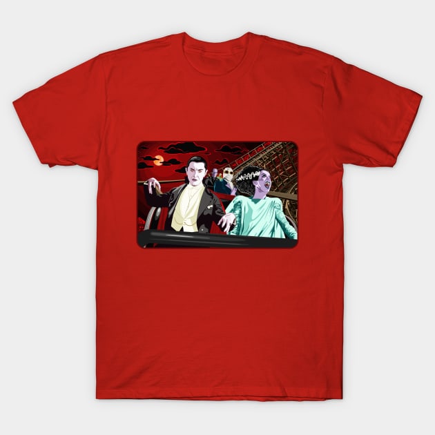 Ups & Downs (Universal Monsters on Roller Coaster) T-Shirt by PlaidDesign